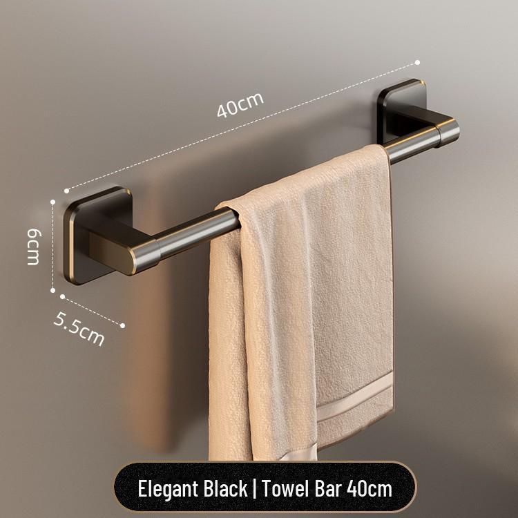 Toallero de un solo poste sin perforaciones de aluminio espacial en gris pistola con doble barandilla para baño