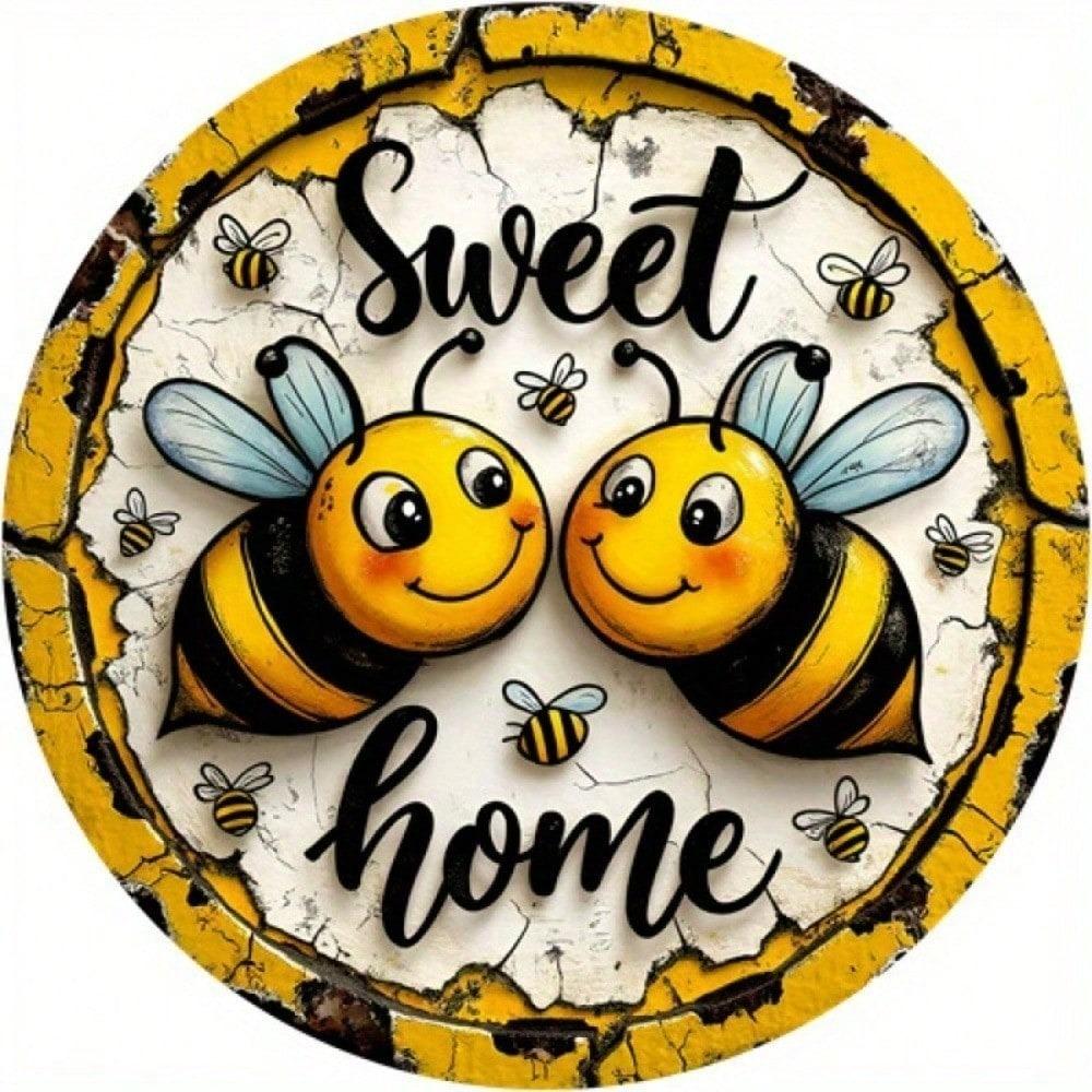 Vintage Tin Sign HALO Bee Wall Art 8x8 Inch Retro Farmhouse Kitchen Metal Decor