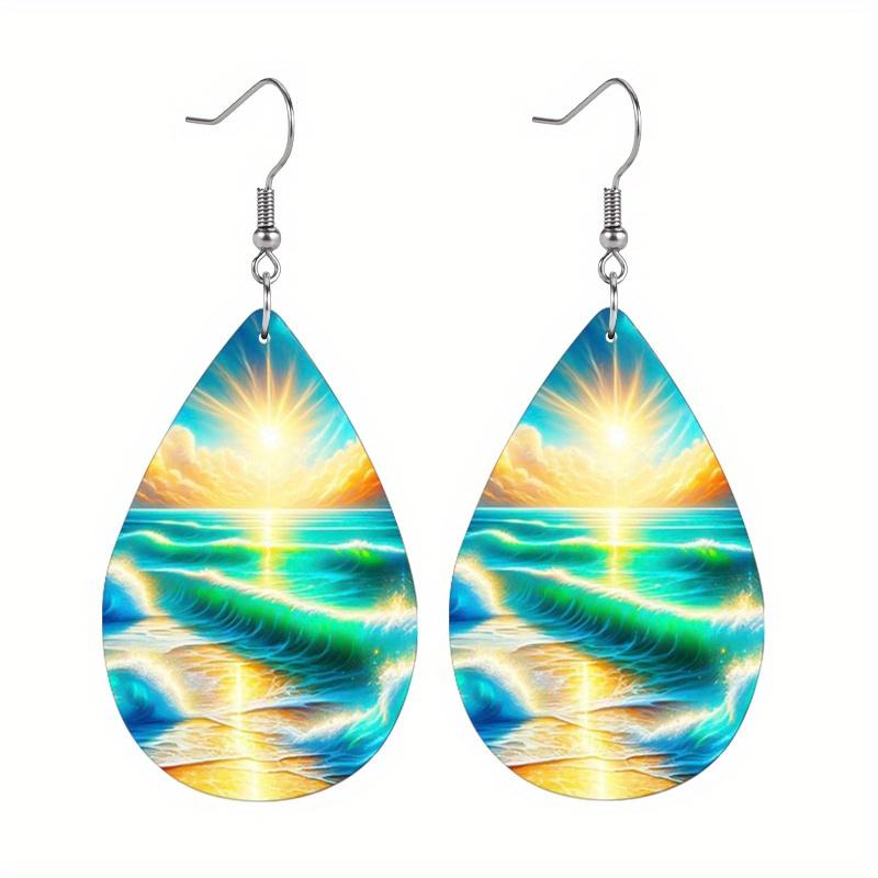 2 Pairs Ocean Style Seaside Beach Sunshine Teardrop Leather Earrings Holiday Gifts for Friends Fashion Accessories Elegant Earrings