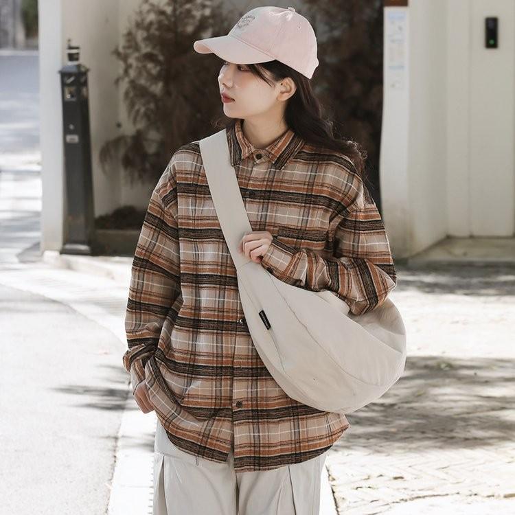 IELGY Autumn Winter Large-Capacity Commuter One-Shoulder Messenger Dumpling Bag Canvas Tote Bag