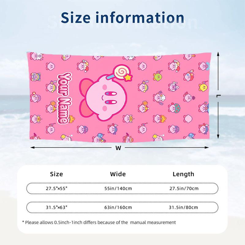Kirby Beach Towel, Personalized Custom Text, Quick Dry Soft Large Towel For Swimming Pool Travel