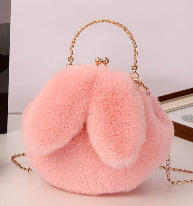 Plush rabbit bag girls oblique cross autumn and winter new chain hand-held hair bag imitation Rex rabbit hair cute clip bag