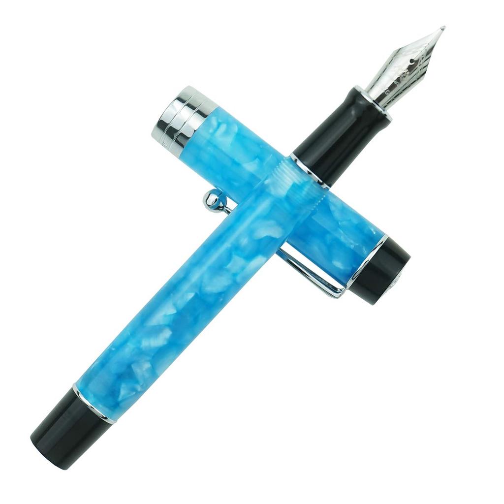 Jinhao 100 Classic Fountain Sky Blue Medium Converter and Pen Case Set Pen, Celluloid, Nib,