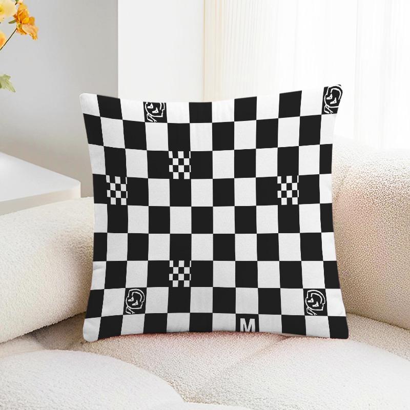 Black and White Plaid Print Decorative Pillowcase Bedroom Living Room Square Cushion Pillowcase