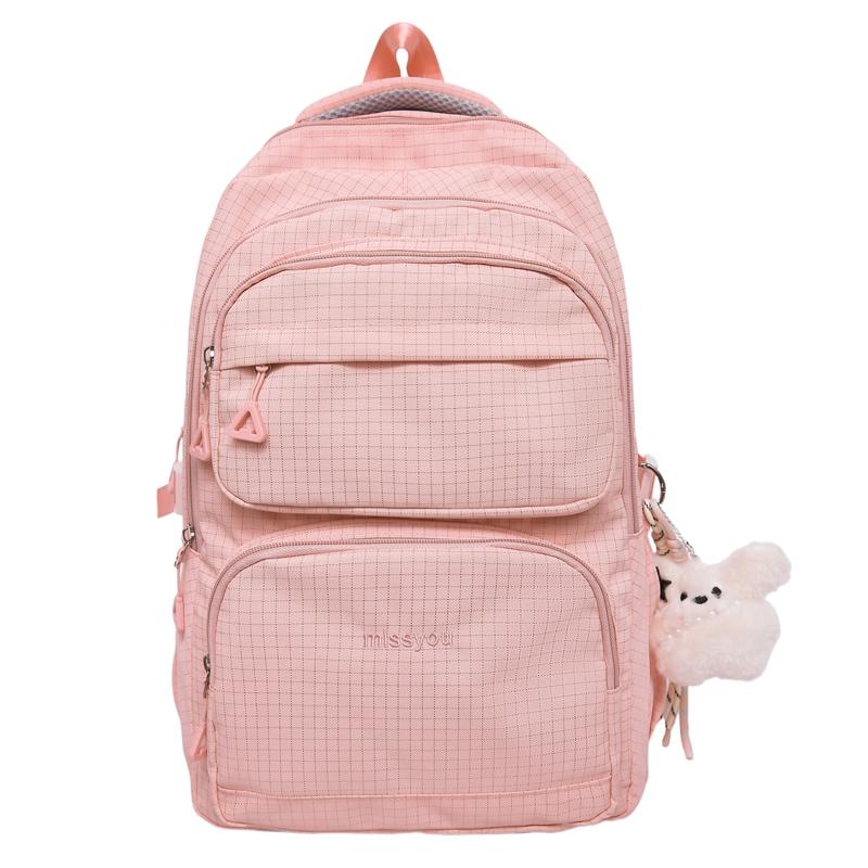 

Large Capacity Women s Plaid Backpack Student Schoolbag рожевий