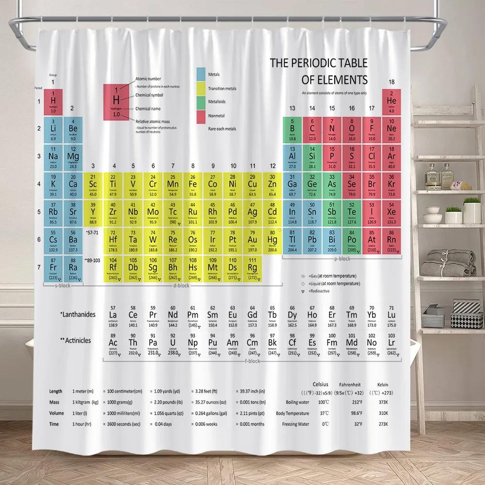 Moderne Periodieke Tabel Douchegordijn Polyester Stof Leuke Badkamer Decoratie Waterdicht Scheidingsgordijn 90x180cm 35x70inch
