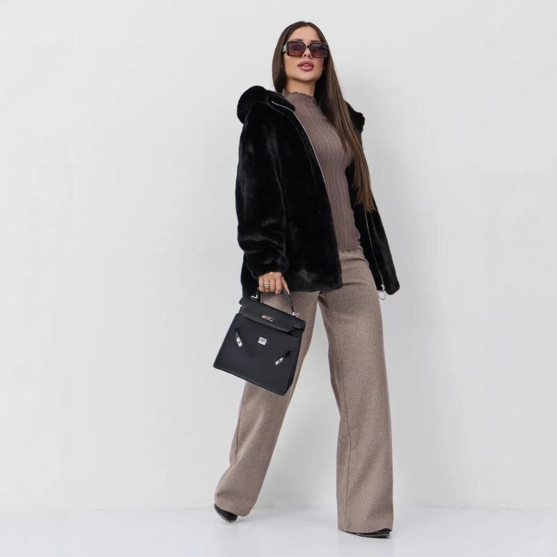 Women's Environmentally Friendly Plush Jacket Medium and Long Artificial Fur Thickened Thermal Hooded Imitation Mink Fur Coat