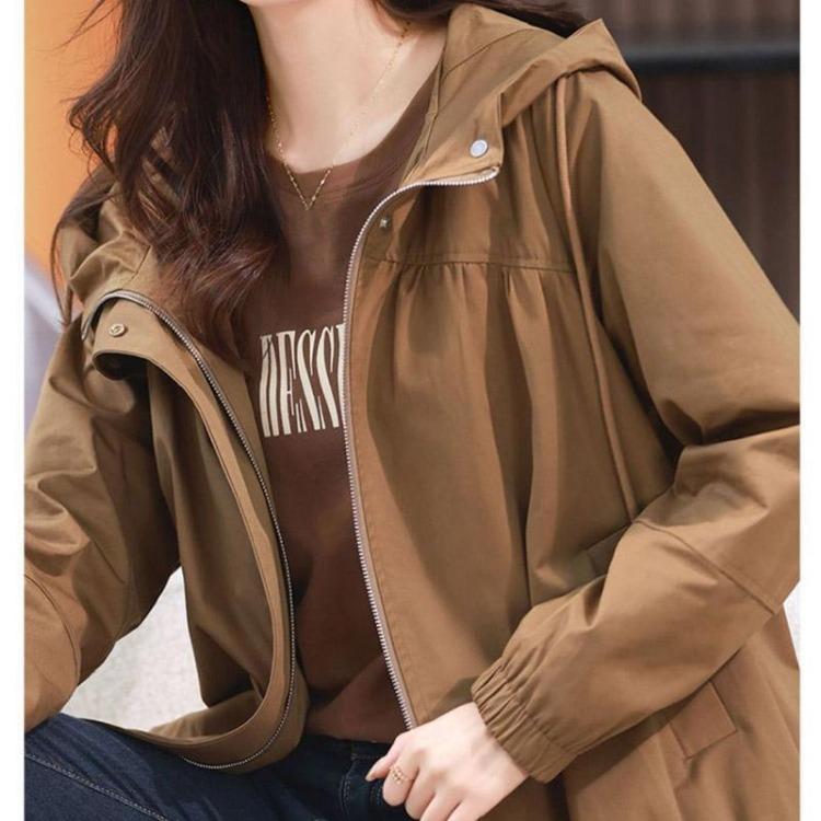 Kapuzen Große Größe Lässig Locker Damen Windjacke Jacke Mantel Vielseitig Mittellang Frühling und Herbst