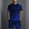 Men Gold White Geometric Triangle 3D Print Short Sleeve Tee And Matching Shorts Two Piece Outfit