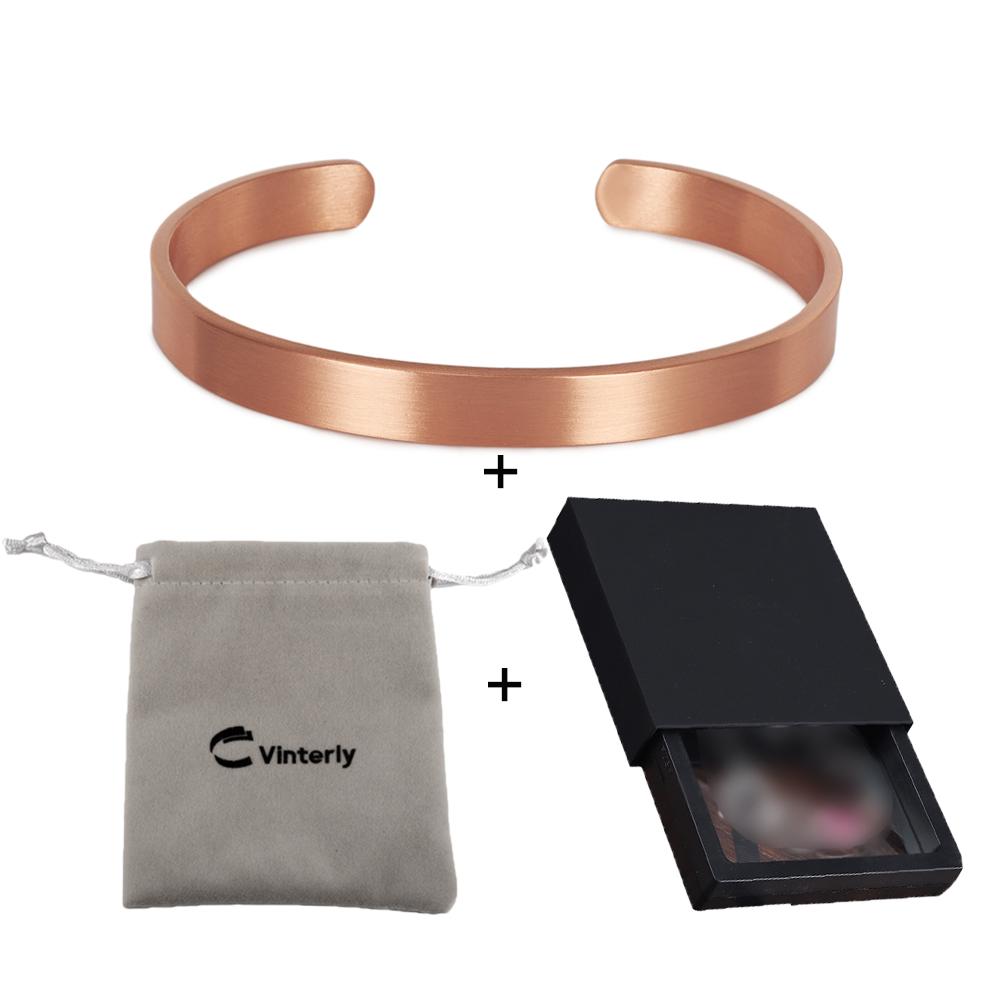 Bracciali in Rame Puro Vinterly per Donne Uomini Unisex Larghezza 8mm Bracciali a Manetta Regolabili Gioielli Femminili Regolabili Rame Solido Morbido