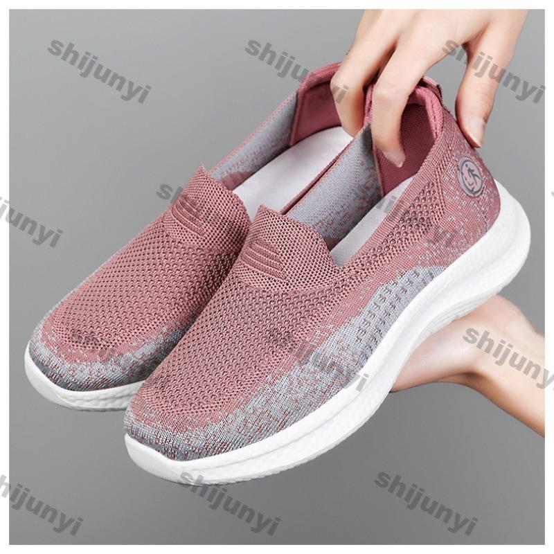 Women's Shoes Summer Fly Woven Breathable Soft Sole Casual Shoes Comfortable Lightweight Thick Sole Sports Running Shoes