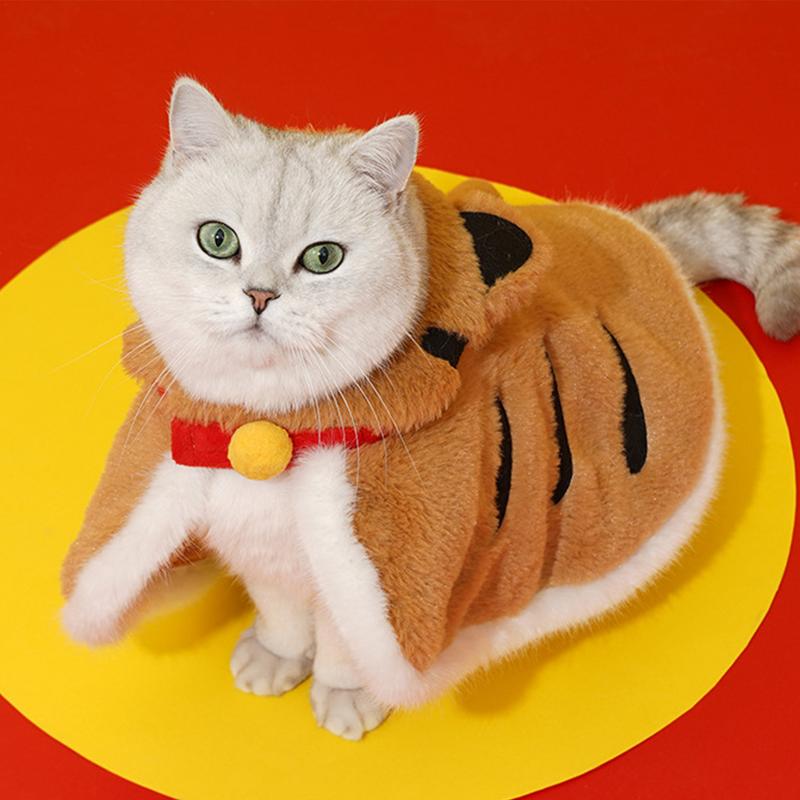 Cat Cloak Costume Warm Cat Cloak Cat Cold Weather Clothes Warms Hooded Coat Pet Winter Clothes Pet Tiger Costume For Home Winter