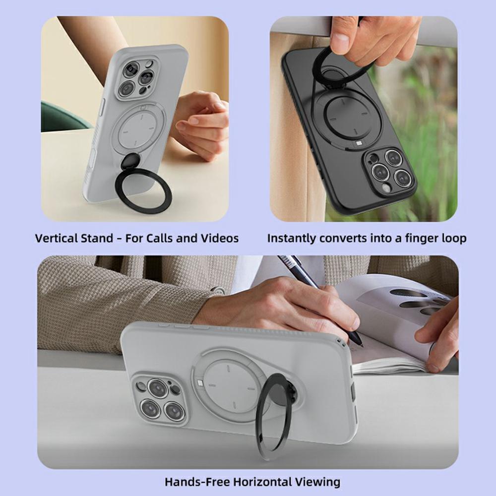 For iPhone 16 Pro Magnetic Case Rotating Kickstand TPU PC Phone Cover Compatible with MagSafe