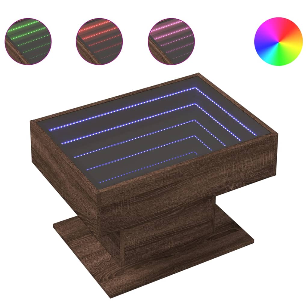 LED Coffee Table Brown Oak Effect 70 x 50 x 45 cm Wood Based Panel