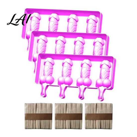 Food Grade Silicone Mold Popsicle Set Peni-Shape Easy-Release DIY Ice Pop Maker BPA-Free Makers Fun Summer Kitchen Tool for Kids Adults Easy