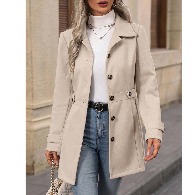 Autumn Winter Women's Fashion Flattering Loose-Fit Notched Lapel Single-Row Multi-Button Mid-Length Wool Blazer