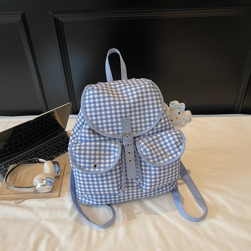 Korean Version of Simple Large-capacity Backpack Bag Women's 2025 New Niche Casual Versatile Plaid Retro Commuter Backpack