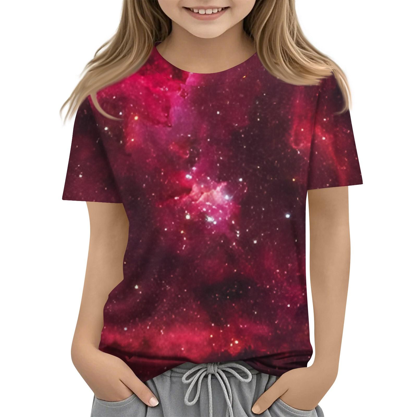 

Футболка для малышей, девочек и мальчиков, симпатичные футболки с принтом звездного неба, детские рубашки 1-15 лет 160 красный