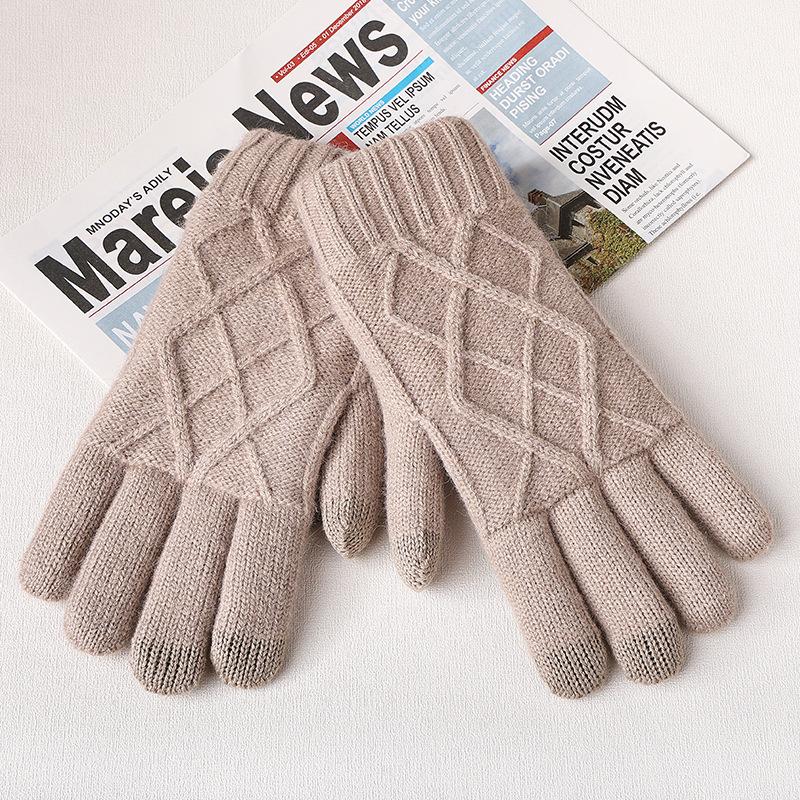 Winter Gloves Warm Plus Velvet Thickened Touch Screen Knitted Gloves for Women In Northeast Winter Riding Writing Cold Proof Gloves