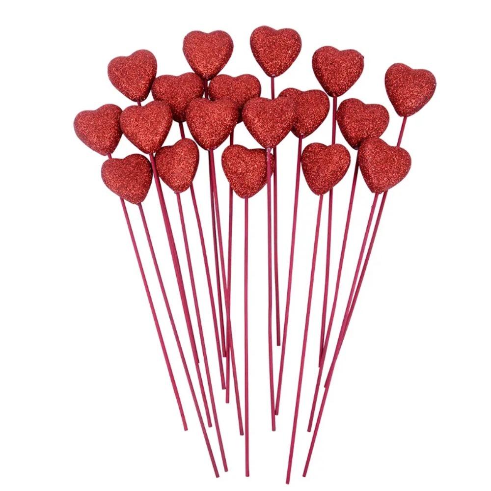 10pcs Red Pink Heart Cake Toppers DIY Decoration Vase Picks Decor Valentine's Day