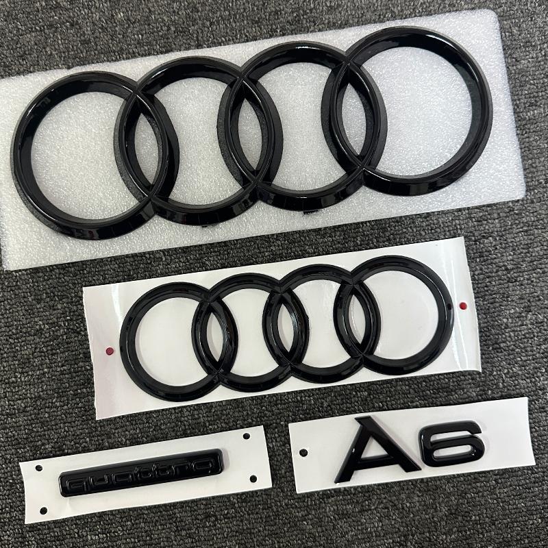2PCS 4 Ring logo ABS Black Car Hood Front Bonnet Grill Rear Trunk Emblem Sticker 1P A6 mark 1P Quarrto For 1jvcr A6 2020-2023 jvcr1