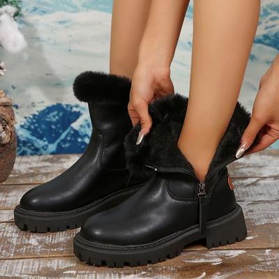 2024 Outdoor-Schuhe für Damen Wadenhoch Damenstiefel Warm Moderne Stiefel Damen Seitenreißverschluss Runde Zehenpartie Mittelhoher Absatz Übergröße Schuhe Weiblich