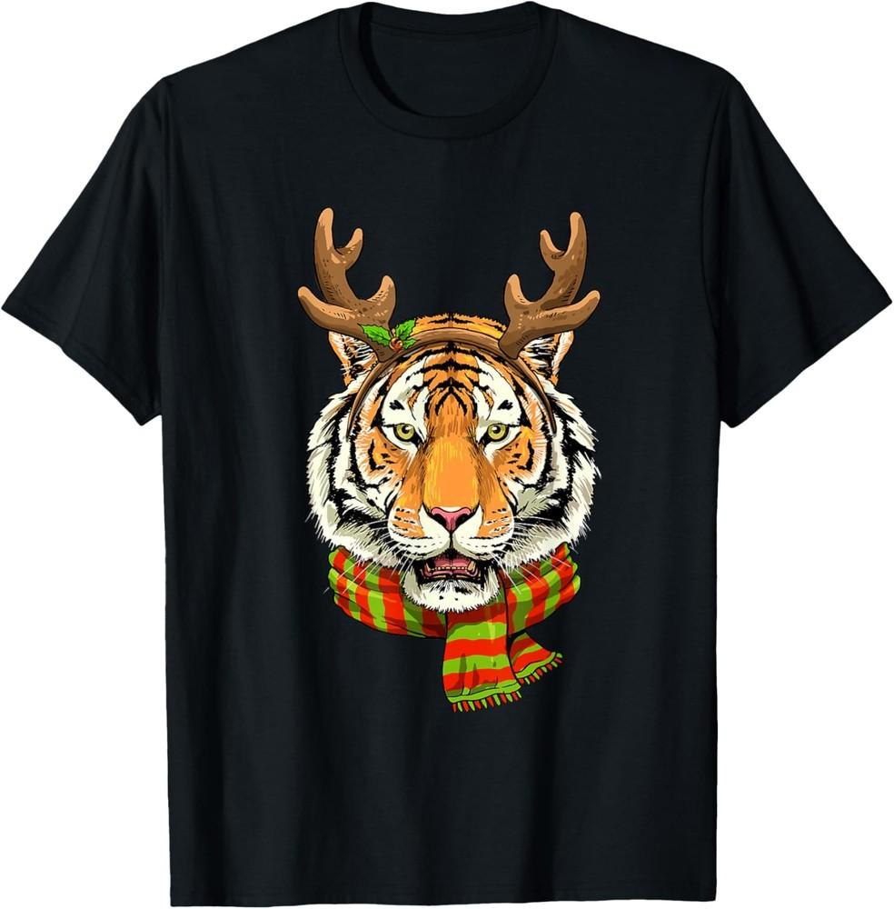 

Рождественская футболка с тигром и оленем, животное с рогами, рождественская футболка 3XL