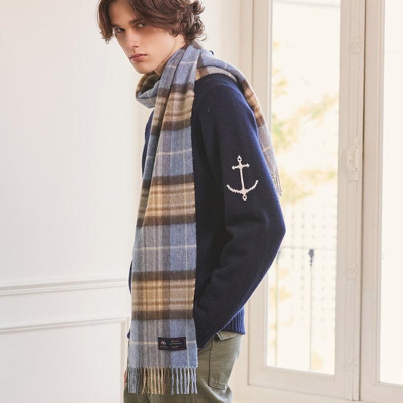 ABRAHAM MOON Merino Wool Muffler 25cm - Blue McKellar