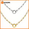Huitan Women Stainless Steel Pendant Necklace Paperclip Chain Minimalist Circle Clasp for Dainty Daily Stackable Jewelry Gift