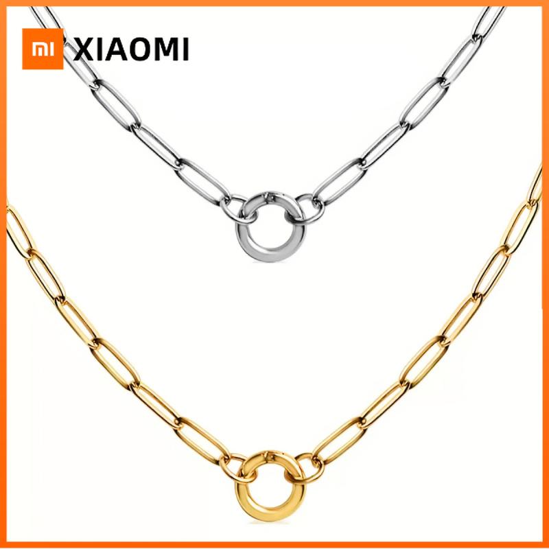 Xiaomi Huitan Women Stainless Steel Pendant Necklace Paperclip Chain Minimalist Circle Clasp for Dainty Daily Stackable Jewelry Gift