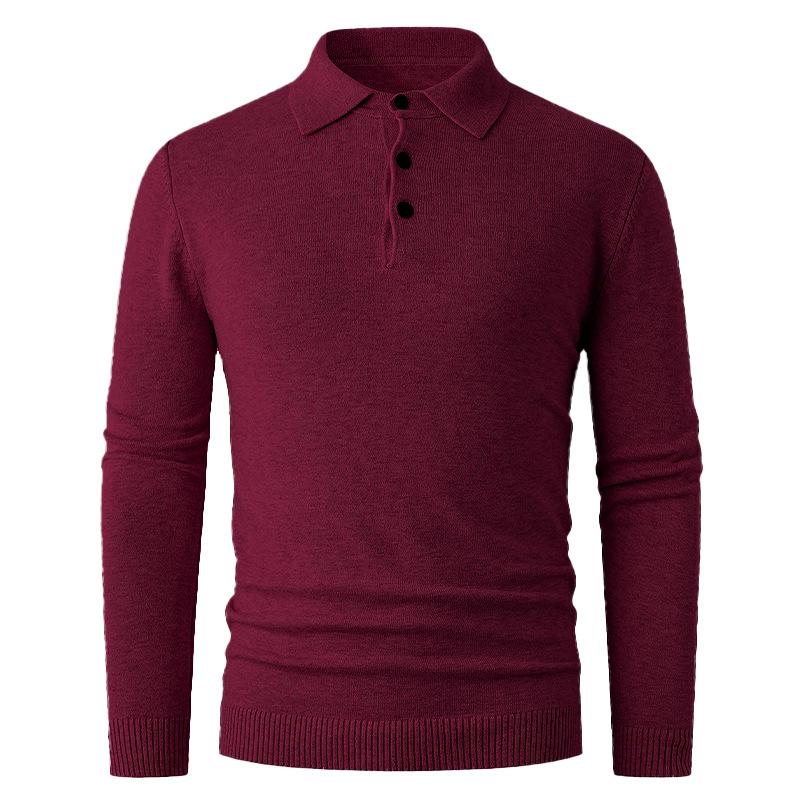 Autumn And Winter Men'S Knitted Polo Shirt Simple Solid Color Lapel Casual Long-Sleeved T-Shirt Backing Sweater Knitted Sweater