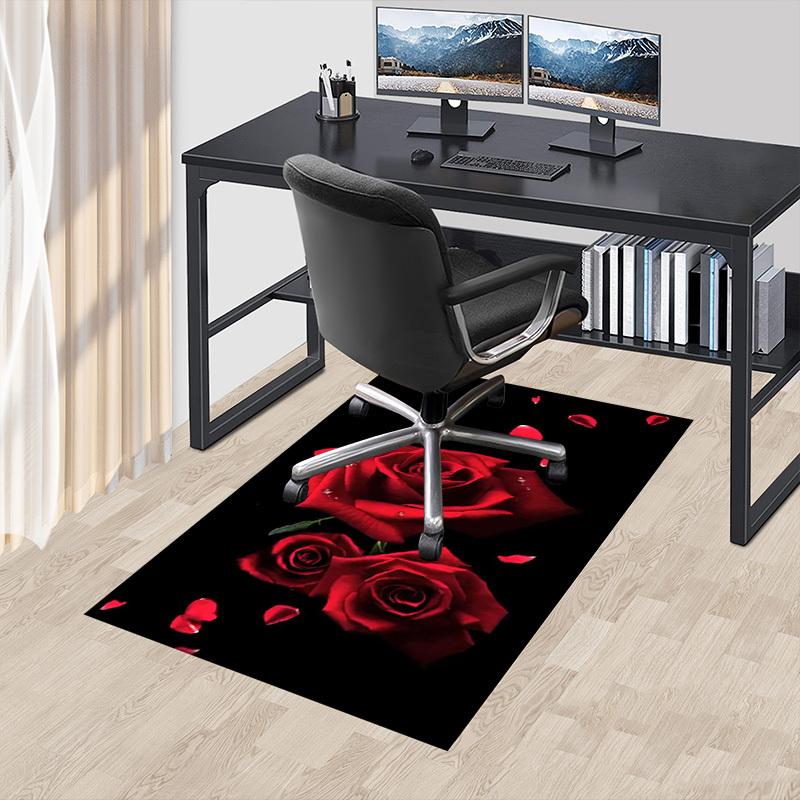 Rose Petals Crystal Velvet Office chair mat Area Rug - Non-Slip, Floor Mat, Office Desk Chair Rugs,Christmas Gift-1106243