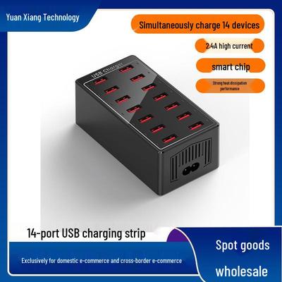 14-Port Smart USB Charger, 60W Multi-Port Mobile Phone Charging Hub for Office & Live Streaming