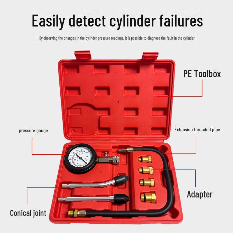 Multifunctional Cylinder Pressure Gauge with Conversion Heads for Auto & Motorcycle Diagnostics