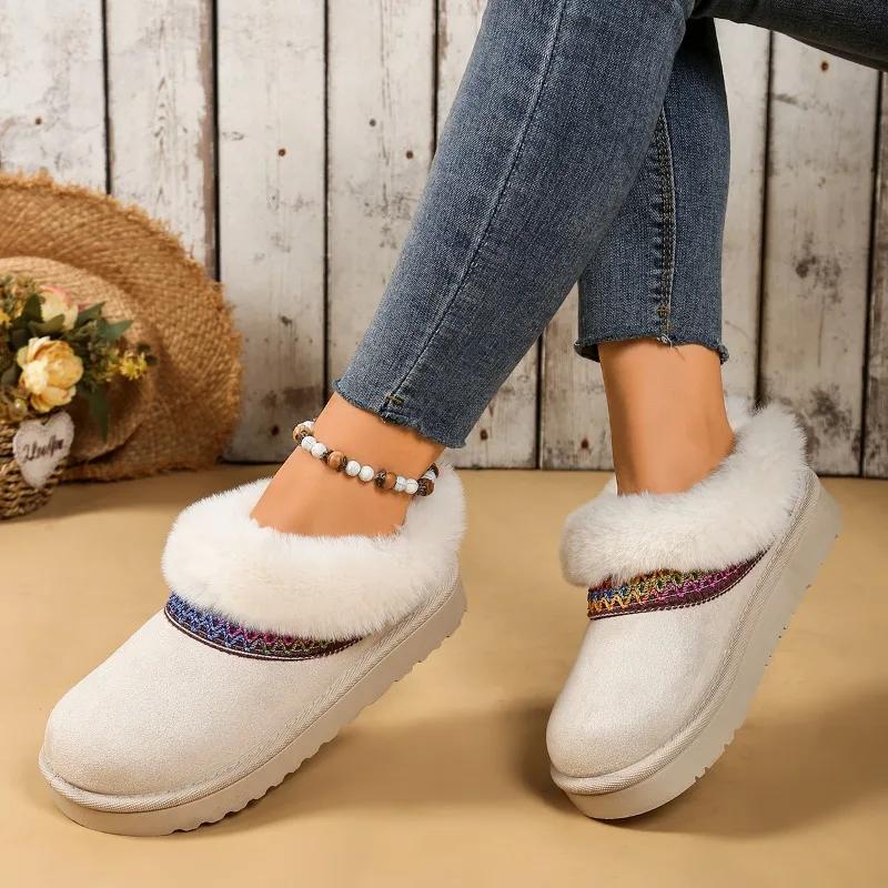 New Upgraded Ethnic Lambswool Snow Boots 2026 Winter Fur All-in-one Platform Slippers for Women's Versatile Outward Wear