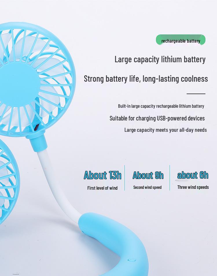 Third Generation Portable Neck Fan with Aromatherapy, Long-lasting Replaceable Battery, Silent Operation, and USB Charging.