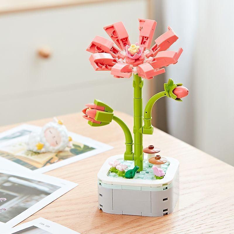 64 Styles Rose Flower Building Block Flower Eternal Bouquet Prickly Pear Model Plant Decoration Educational Toy For Kids Gift