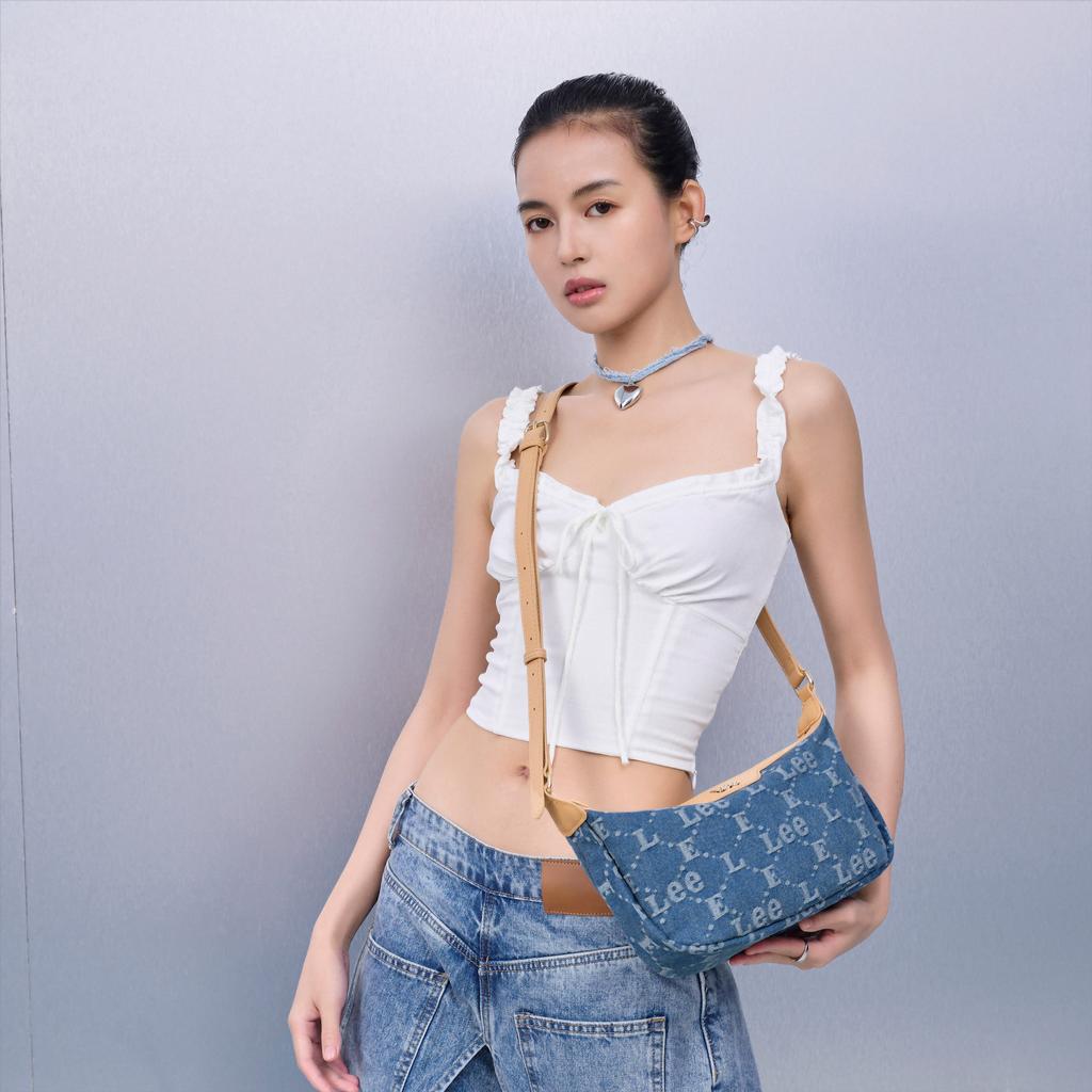 New Lee Fabric Crescent Bag, Shoulder Bag, Crossbody Bag Medium Women's Denim Blue LE240036M-503