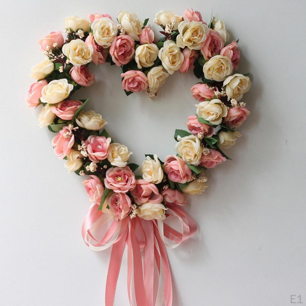 Shape Artificial Floral Wreath Garland with Ribbon