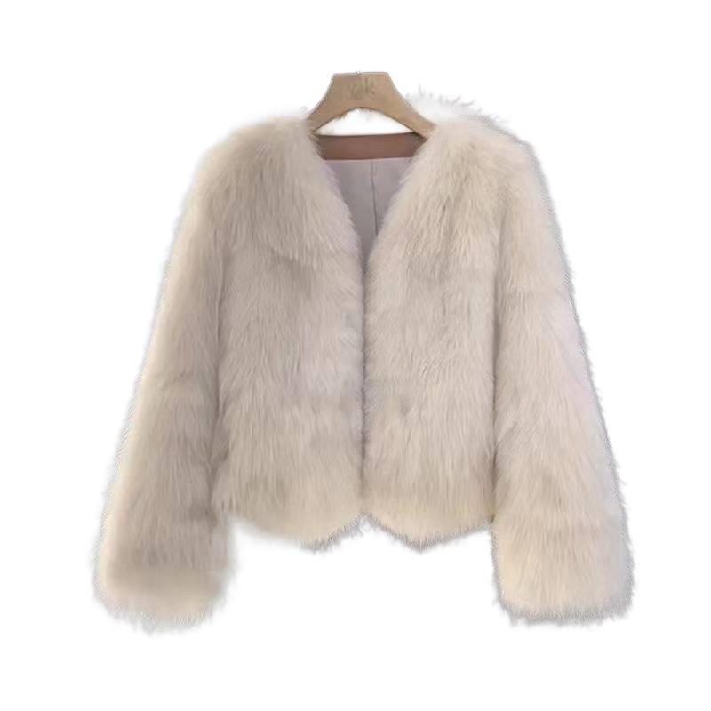 Palton Scurt de Damă din Blană Artificială de Vulpe, în Afara Sezonului 2025: Top Gros de Toamnă/Iarnă în Stil Coreean cu Șireturi.