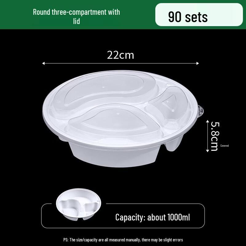 Disposable 3-Compartment Takeout Meal Box with Lid