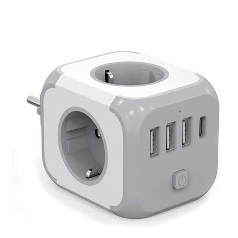 Wall Socket Extender with 3 AC Outlets 3 USB Ports And1 Type C 7-in-1 EU Plug Charger On/Off Switch for Home