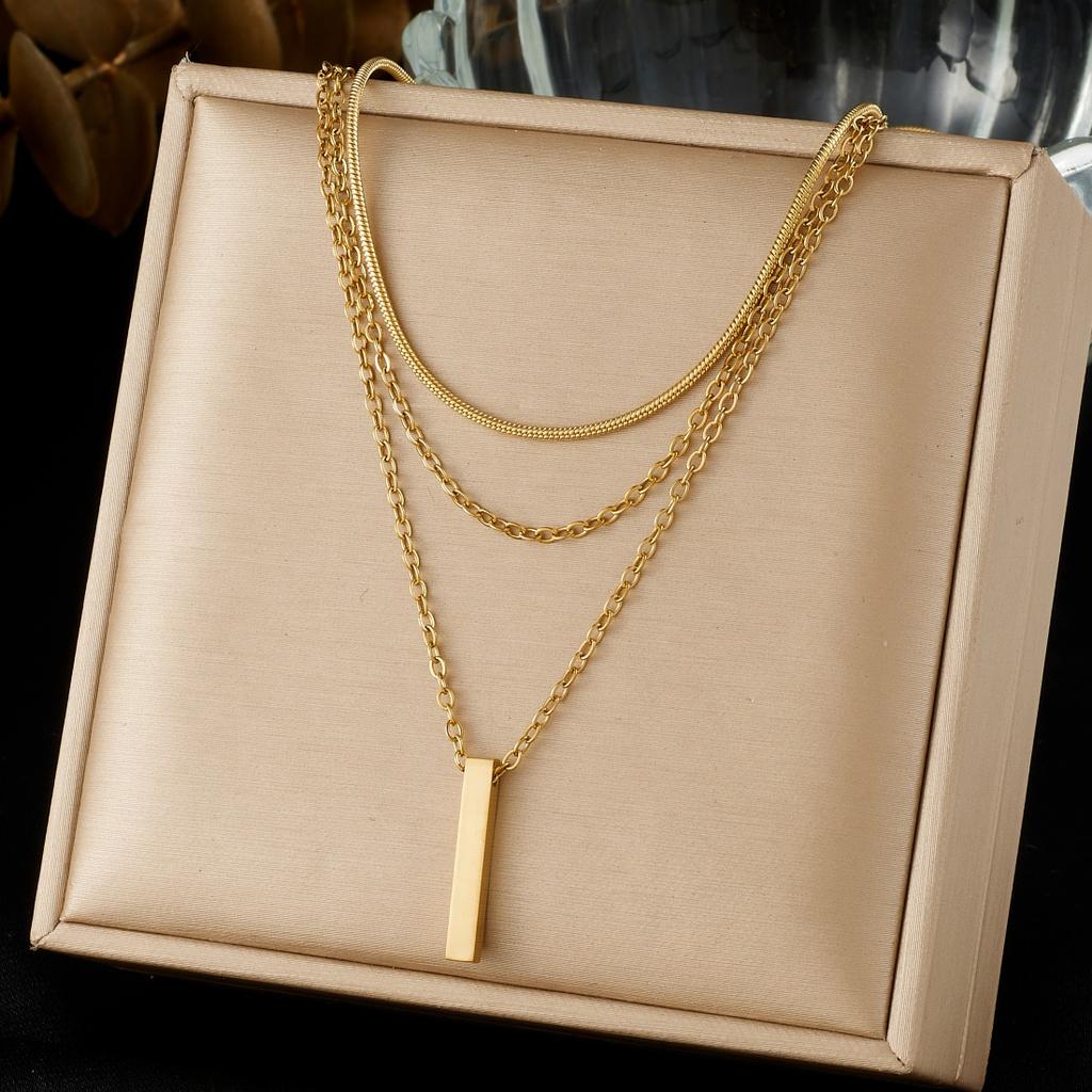316L Stainless Steel Punk Multi-layer Metal Bar Pendant Necklace For Women Fashion Clavicle Collarbone Jewelry Not Fade Gift