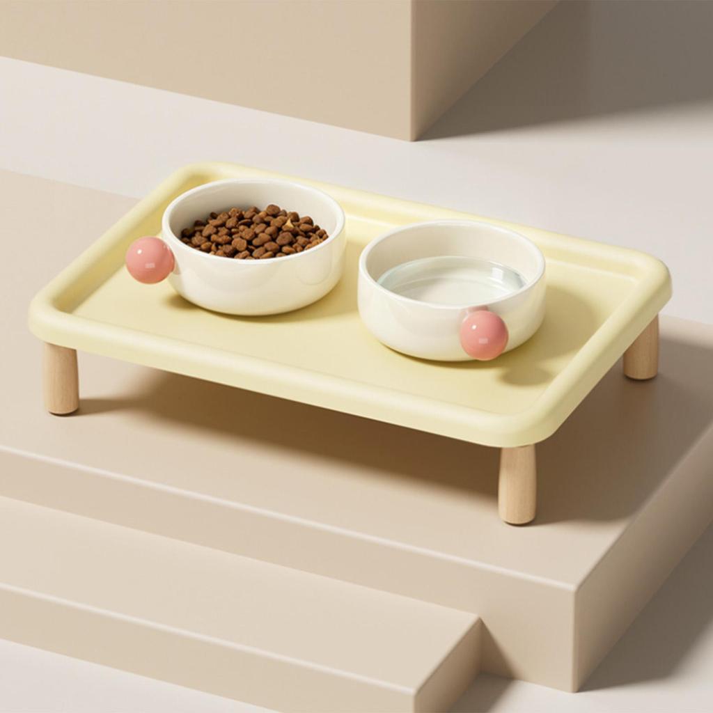 Sturdy PP Wood Non Slip Pet Feeder Stand Raised Water Bowl Dispenser Shelf for Dog Cat Feeding