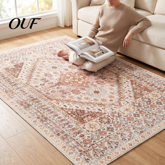 Vintage Ethnic Pattern Floor Decor Area Rug, 6 x 4Ft Living Room Soft Washable Low Pile Non Slip Mats for Persian Style Indoor Carpet with Backing