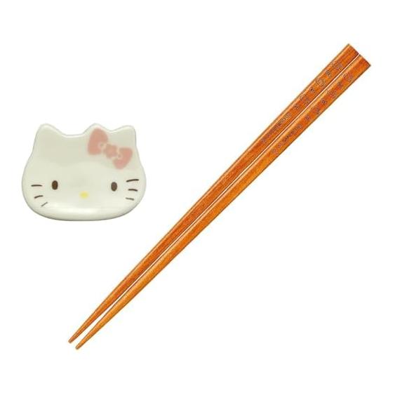 Sanrio Characters Hello Kitty Chopsticks 22.5cm Long with Chopstick Rest Set - Japanese Tableware, Goods, Kitty, Pink, Made in Japan