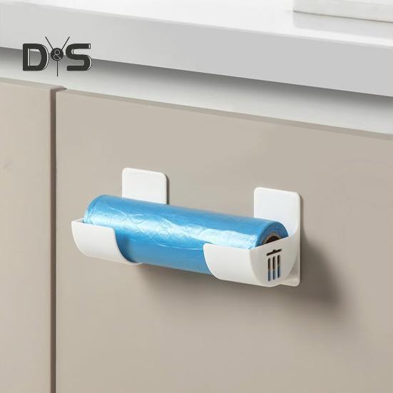 1 Pair Kitchen Storage Rack Organizer Drill-Free Installation Wall-Mounted Multi-Purpose Shelf Plastic Wrap Trash Bags Organizer