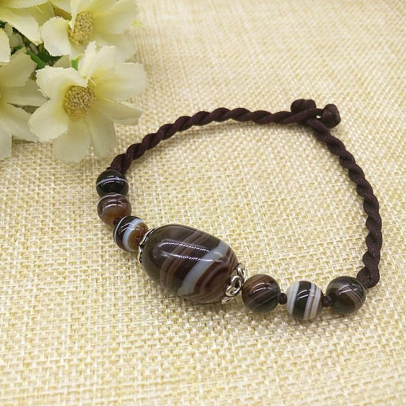 Handmade Ethnic Silk-Wrapped Agate Necklace/Bracelet Clavicle Chain