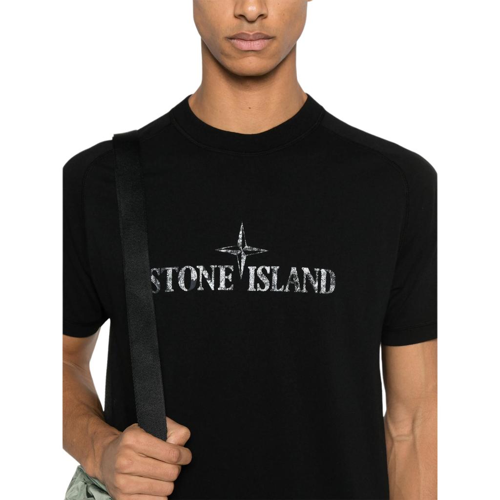 STONE ISLAND Klassisches Logo Pullover Rundhals Kurzarm T-Shirt Herren T-Shirts Schwarz K1S1521000-20S0081-V0029