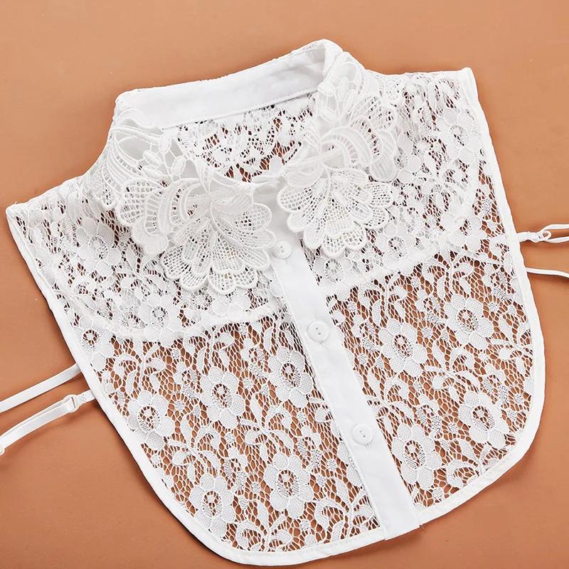Women Hollow Lace Floral Embroidery False Collar Ladies Shirt Fake Collar Vintage Detachable Collar Lapel Blouse Top Nep Kraagie